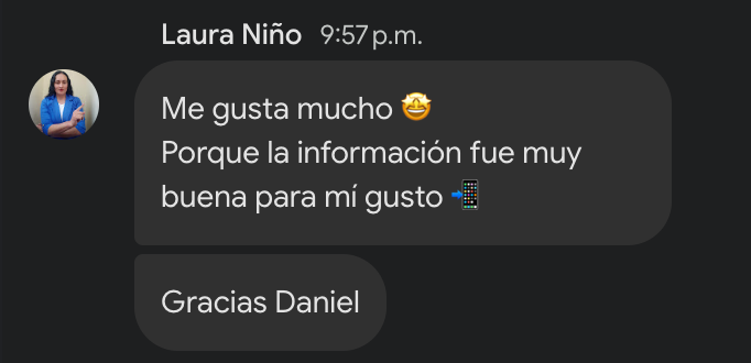 Reseña de Laura Niño: me gusta mucho, la información fue muy buena